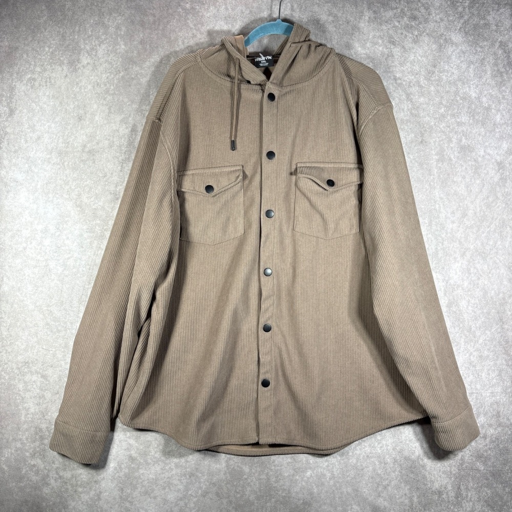 RGSTR Shacket Men XXL Khaki Corduroy Hooded Snap Button Casual Streetwear Casual
